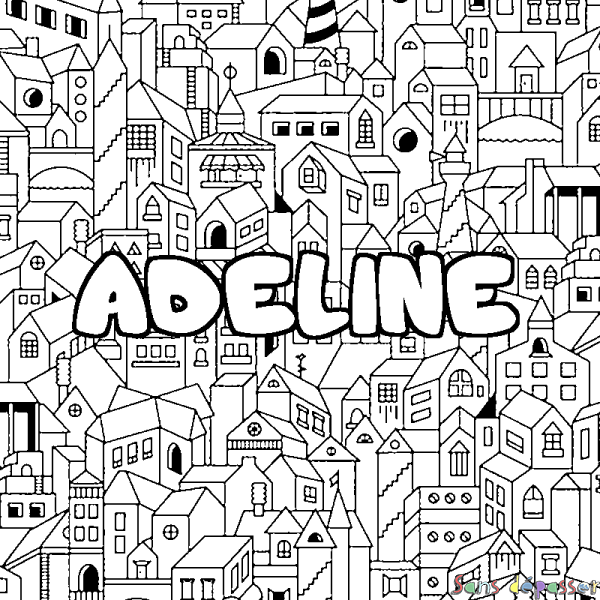 Coloriage pr&eacute;nom ADELINE - d&eacute;cor Ville