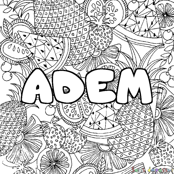 Coloriage prénom ADEM - d&eacute;cor Mandala fruits