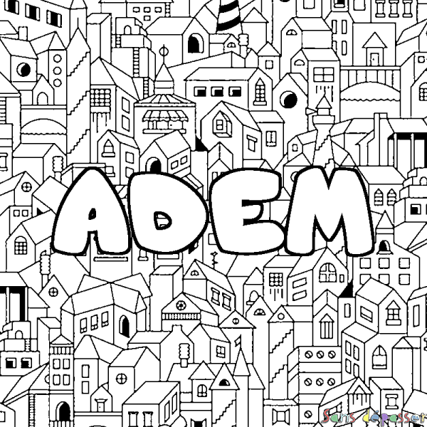Coloriage prénom ADEM - d&eacute;cor Ville