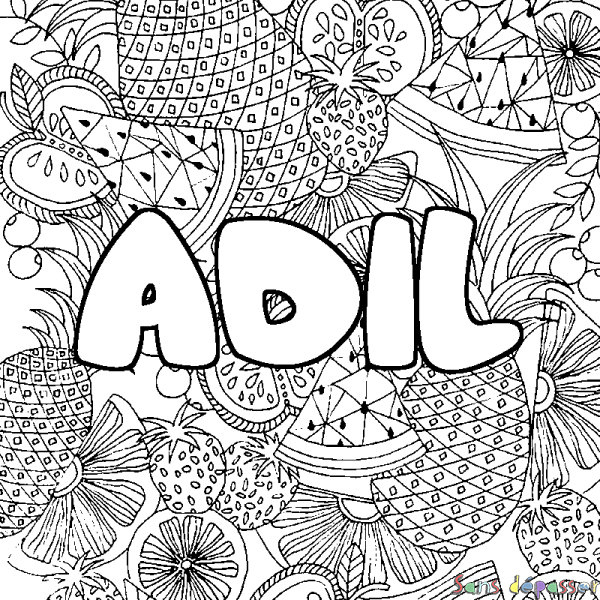 Coloriage prénom ADIL - d&eacute;cor Mandala fruits