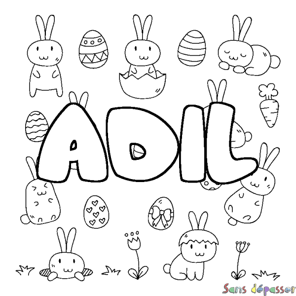 Coloriage pr&eacute;nom ADIL - d&eacute;cor Paques
