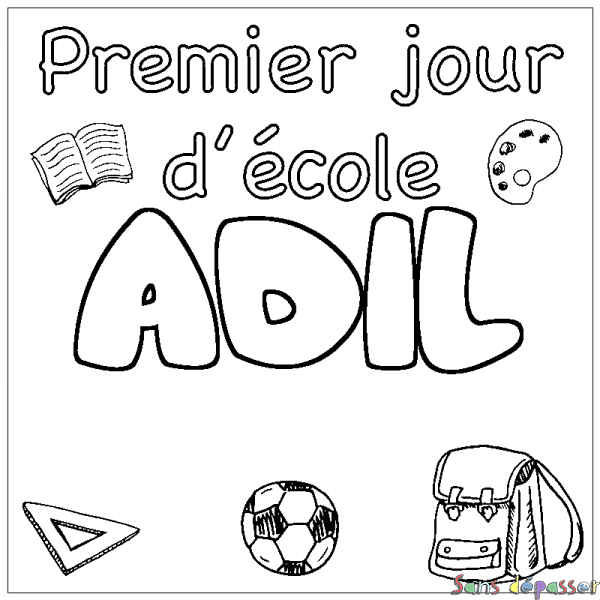 Coloriage pr&eacute;nom ADIL - d&eacute;cor Premier jour d'&eacute;cole