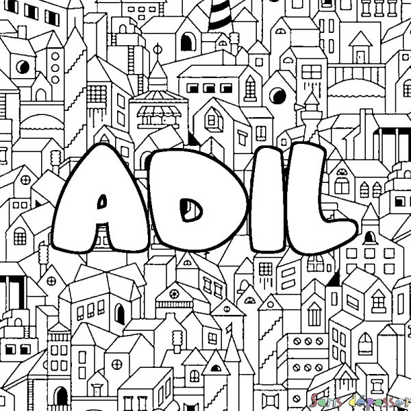 Coloriage prénom ADIL - d&eacute;cor Ville