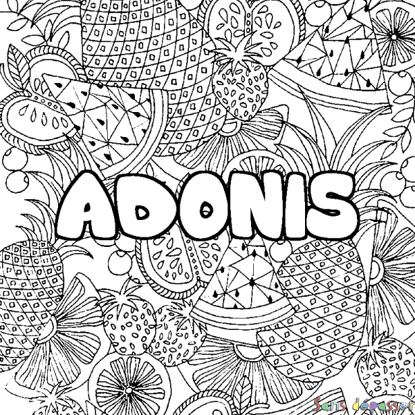 Coloriage prénom ADONIS - d&eacute;cor Mandala fruits