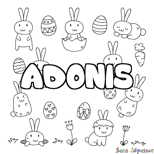 Coloriage prénom ADONIS - d&eacute;cor Paques