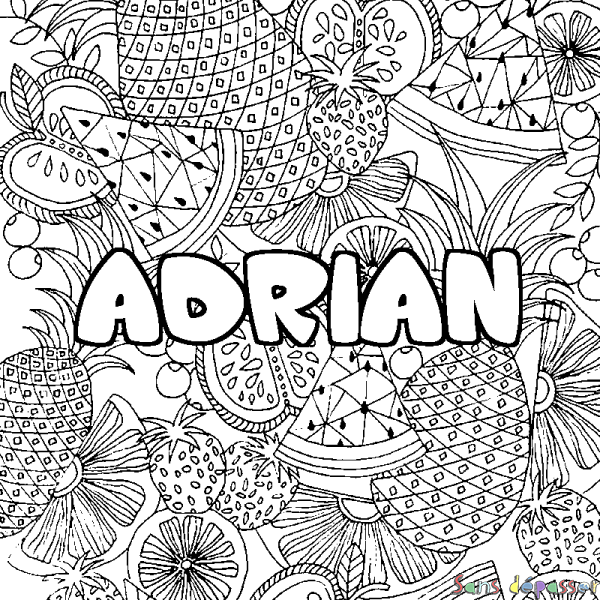 Coloriage prénom ADRIAN - d&eacute;cor Mandala fruits
