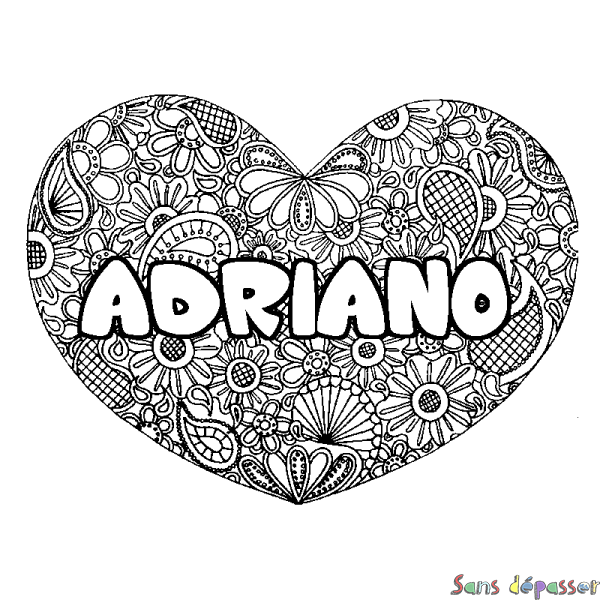 Coloriage prénom ADRIANO - d&eacute;cor Mandala coeur