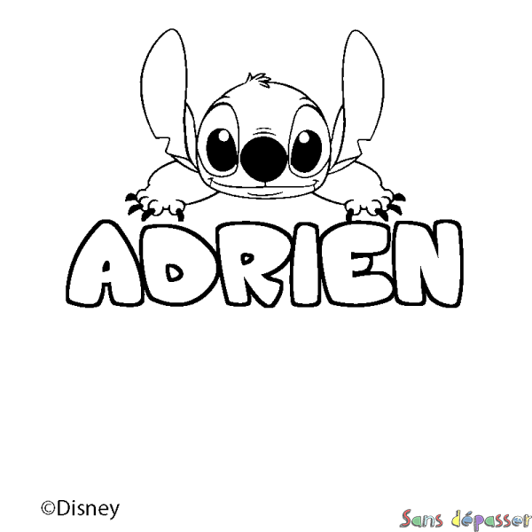 Coloriage pr&eacute;nom ADRIEN - d&eacute;cor Stitch