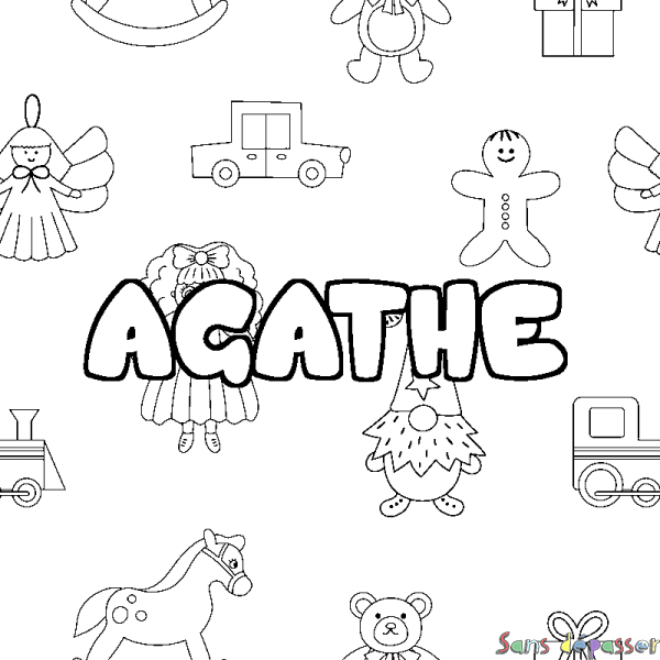 Coloriage pr&eacute;nom AGATHE - d&eacute;cor Jouets