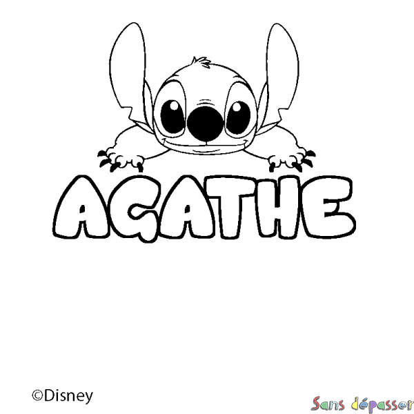 Coloriage pr&eacute;nom AGATHE - d&eacute;cor Stitch