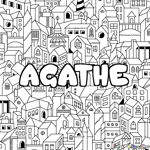 Coloriage pr&eacute;nom AGATHE - d&eacute;cor Ville