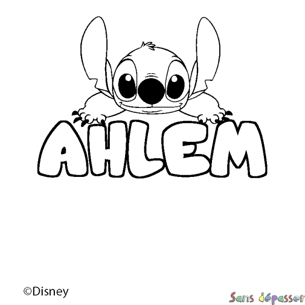 Coloriage pr&eacute;nom AHLEM - d&eacute;cor Stitch