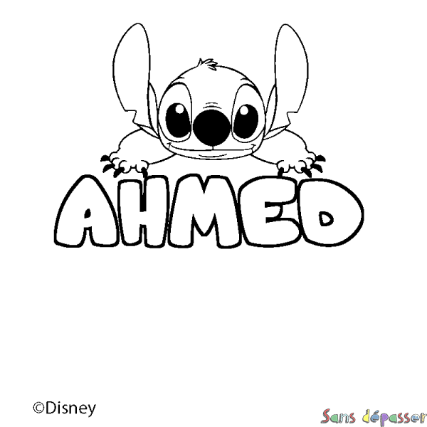 Coloriage pr&eacute;nom AHMED - d&eacute;cor Stitch