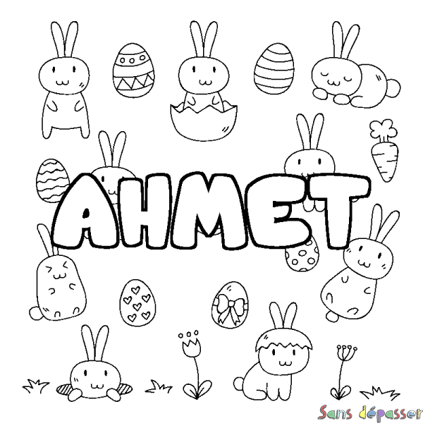Coloriage pr&eacute;nom AHMET - d&eacute;cor Paques