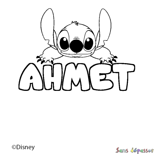 Coloriage pr&eacute;nom AHMET - d&eacute;cor Stitch