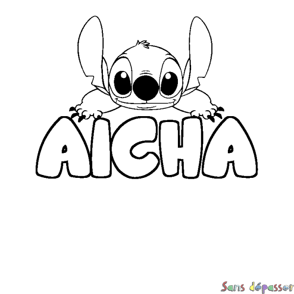 Coloriage prénom AICHA - d&eacute;cor Stitch