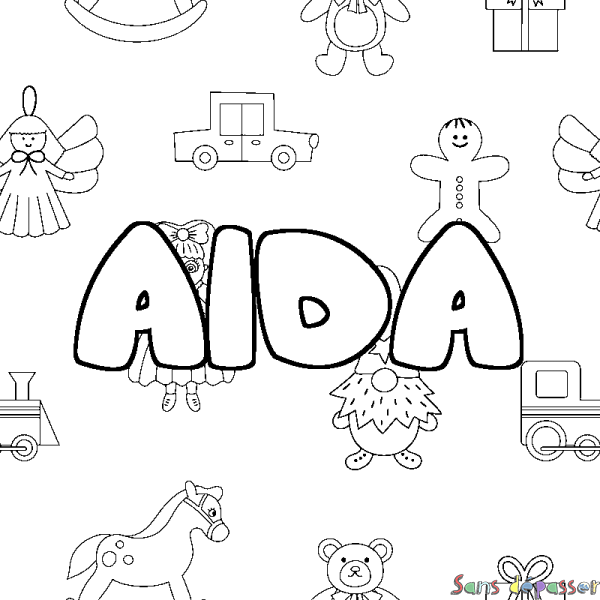 Coloriage prénom AIDA - d&eacute;cor Jouets
