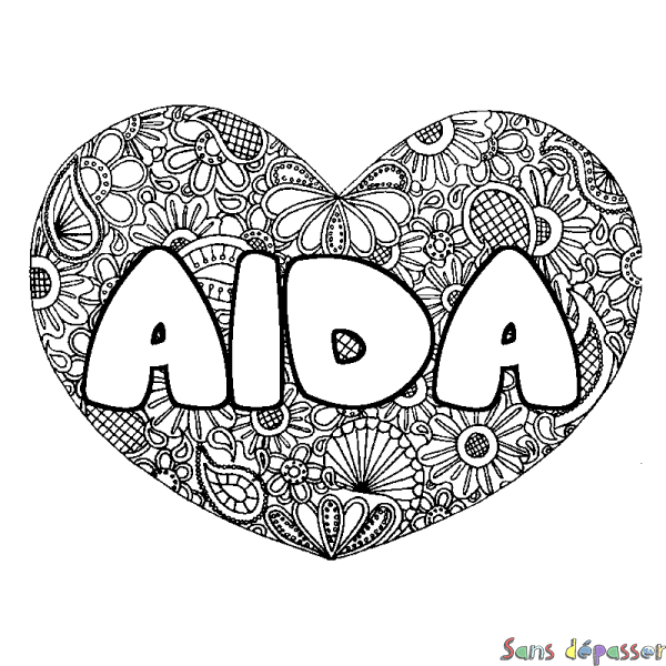 Coloriage prénom AIDA - d&eacute;cor Mandala coeur