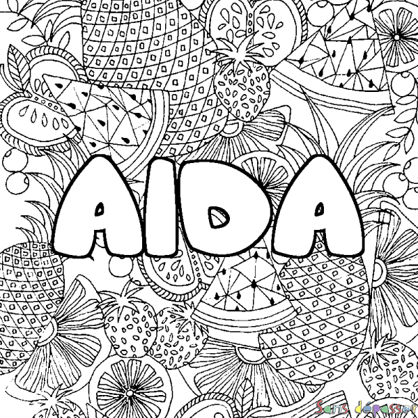 Coloriage prénom AIDA - d&eacute;cor Mandala fruits
