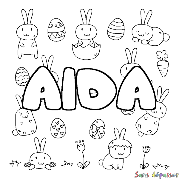 Coloriage pr&eacute;nom AIDA - d&eacute;cor Paques