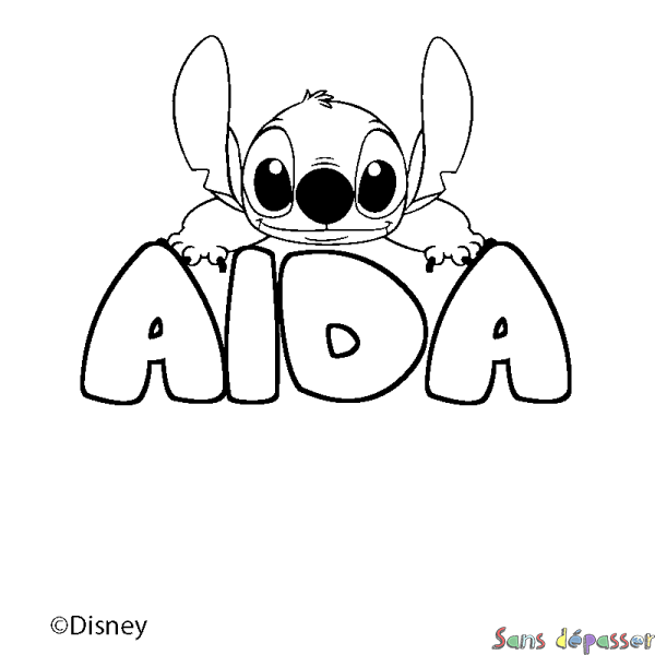 Coloriage pr&eacute;nom AIDA - d&eacute;cor Stitch
