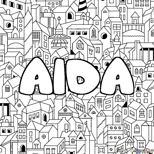 Coloriage prénom AIDA - d&eacute;cor Ville
