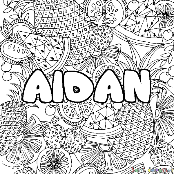 Coloriage prénom AIDAN - d&eacute;cor Mandala fruits