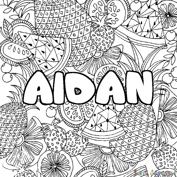 Coloriage pr&eacute;nom AIDAN - d&eacute;cor Mandala fruits