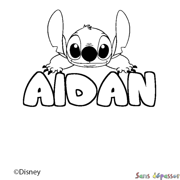 Coloriage pr&eacute;nom AIDAN - d&eacute;cor Stitch