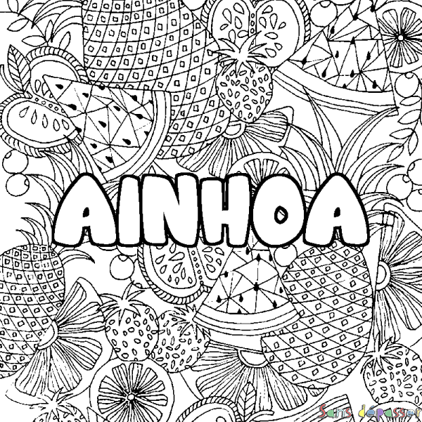 Coloriage prénom AINHOA - d&eacute;cor Mandala fruits