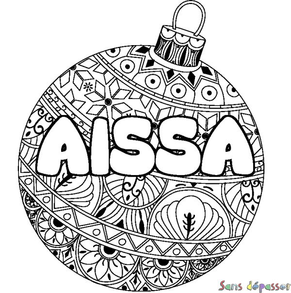 Coloriage pr&eacute;nom AISSA - d&eacute;cor Boule de No&euml;l