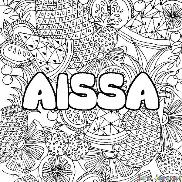 Coloriage prénom AISSA - d&eacute;cor Mandala fruits
