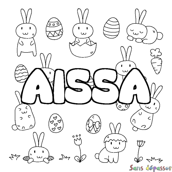 Coloriage pr&eacute;nom AISSA - d&eacute;cor Paques