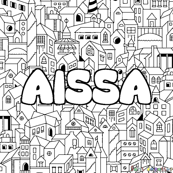 Coloriage prénom AISSA - d&eacute;cor Ville