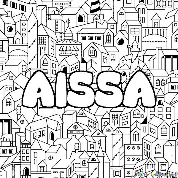 Coloriage pr&eacute;nom AISSA - d&eacute;cor Ville