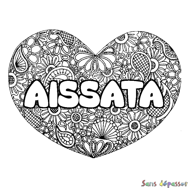 Coloriage prénom AISSATA - d&eacute;cor Mandala coeur
