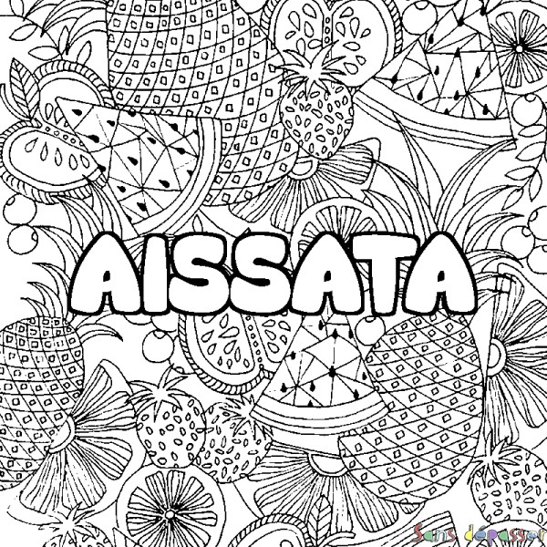 Coloriage prénom AISSATA - d&eacute;cor Mandala fruits