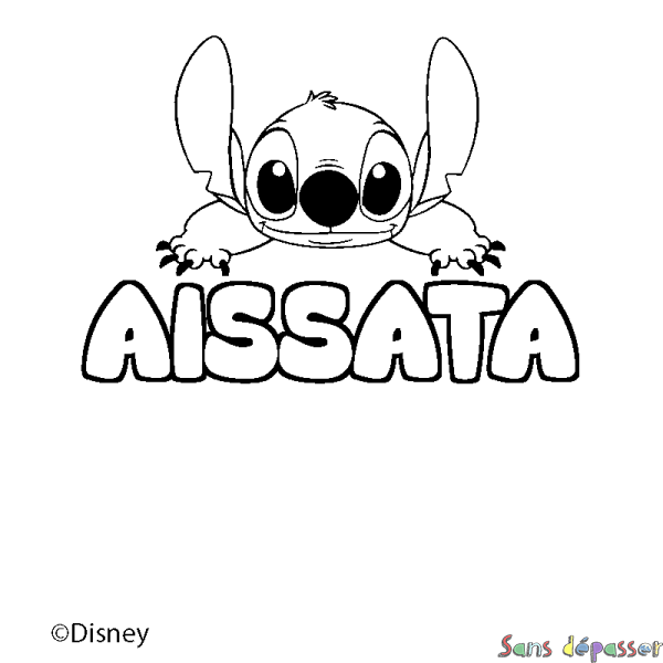 Coloriage pr&eacute;nom AISSATA - d&eacute;cor Stitch