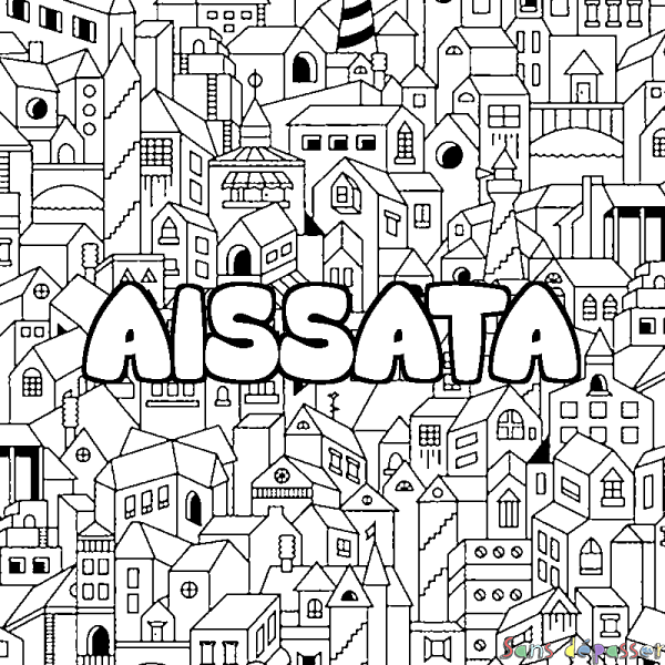 Coloriage prénom AISSATA - d&eacute;cor Ville