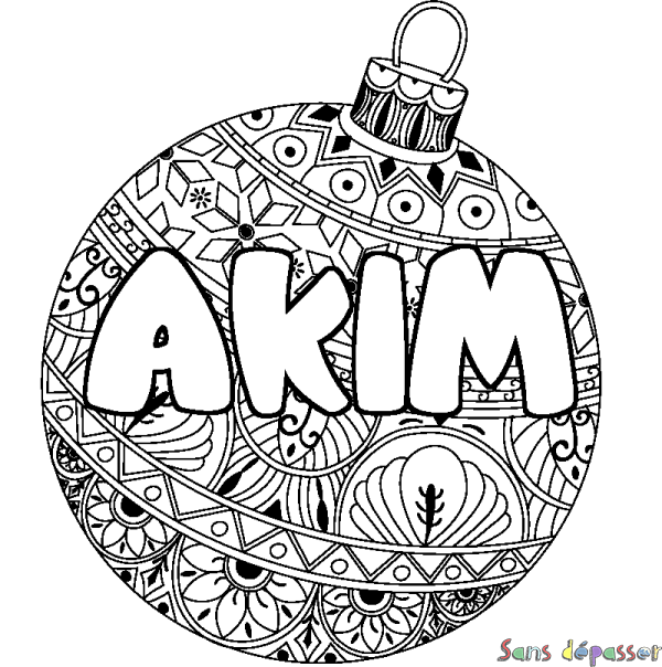 Coloriage pr&eacute;nom AKIM - d&eacute;cor Boule de No&euml;l