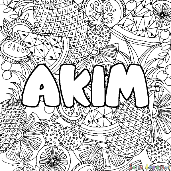 Coloriage pr&eacute;nom AKIM - d&eacute;cor Mandala fruits