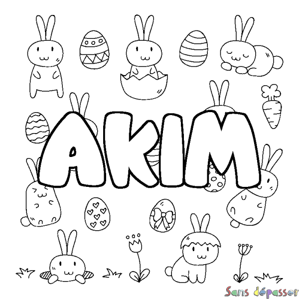 Coloriage pr&eacute;nom AKIM - d&eacute;cor Paques