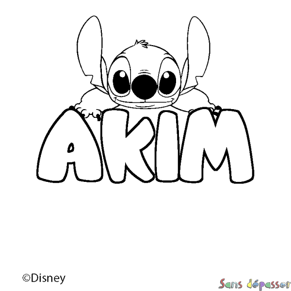 Coloriage pr&eacute;nom AKIM - d&eacute;cor Stitch