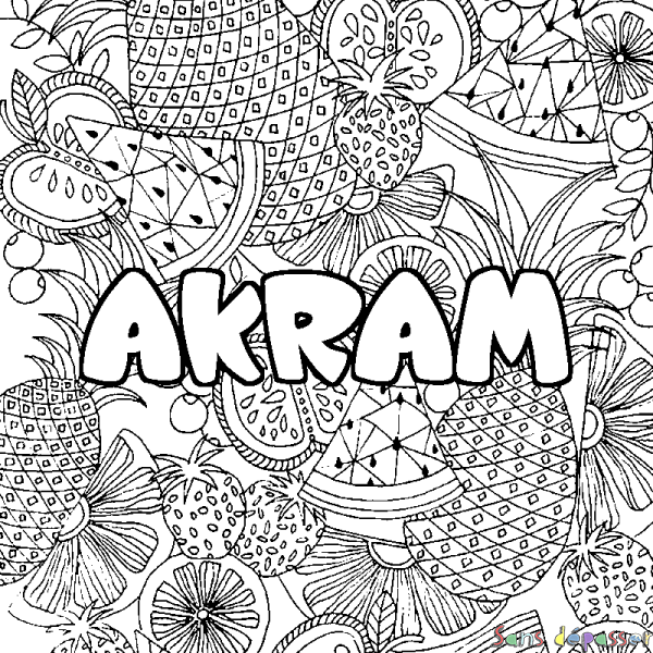 Coloriage prénom AKRAM - d&eacute;cor Mandala fruits
