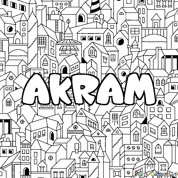 Coloriage prénom AKRAM - d&eacute;cor Ville