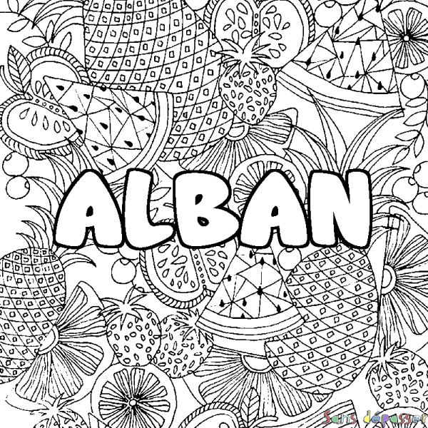Coloriage prénom ALBAN - d&eacute;cor Mandala fruits