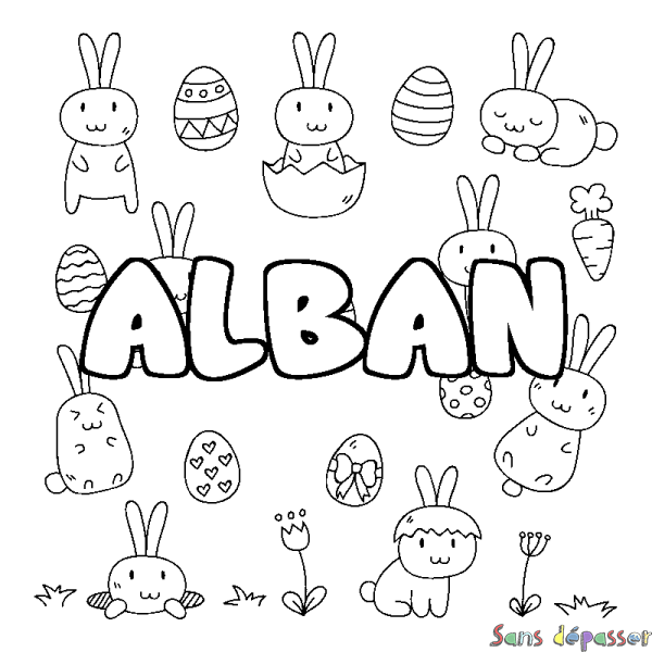 Coloriage pr&eacute;nom ALBAN - d&eacute;cor Paques