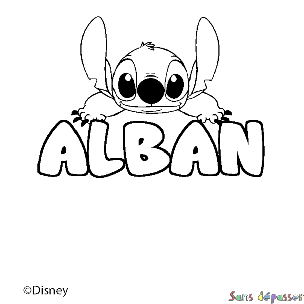 Coloriage pr&eacute;nom ALBAN - d&eacute;cor Stitch