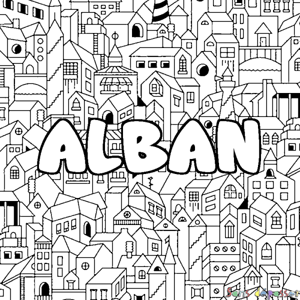 Coloriage prénom ALBAN - d&eacute;cor Ville
