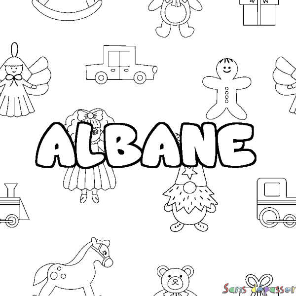 Coloriage prénom ALBANE - d&eacute;cor Jouets